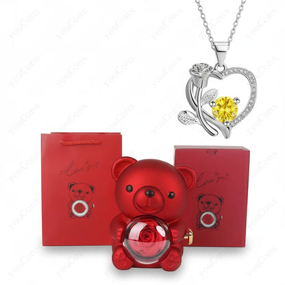 Necklace Heart Pendant Zircon Bear Rose Gift