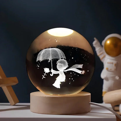 Night Light Crystal Ball 3D Planet Engraved