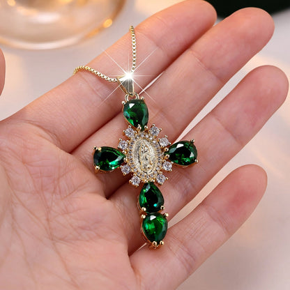 Necklace Cross Pendant Gold Cubic Zirconia
