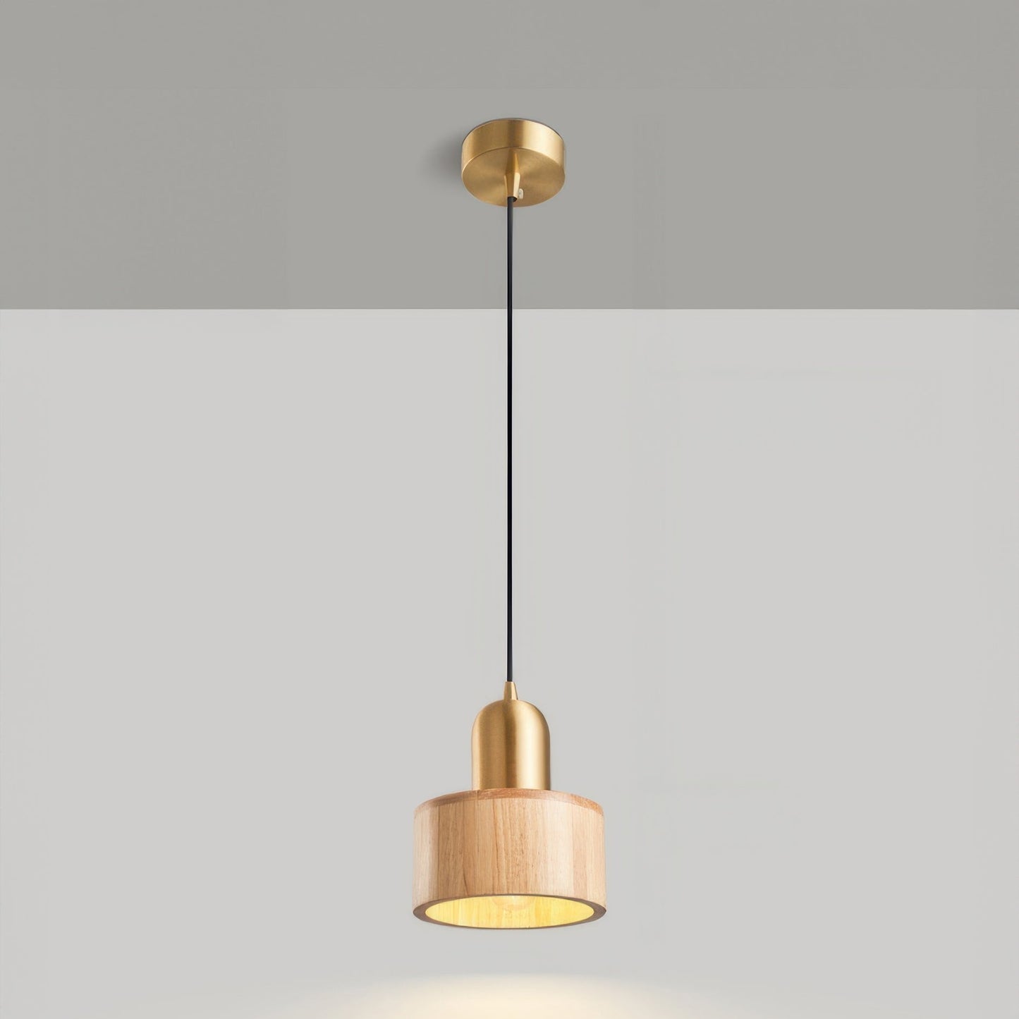 Cylinder Pendant Light Japanese Style Walnut