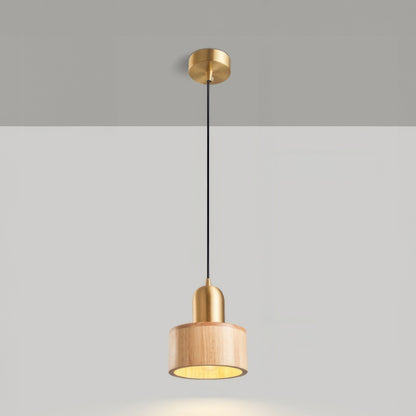 Cylinder Pendant Light Japanese Style Walnut