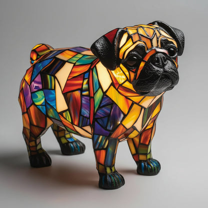 LED Table Lamp Dog Figurine Stained Glass