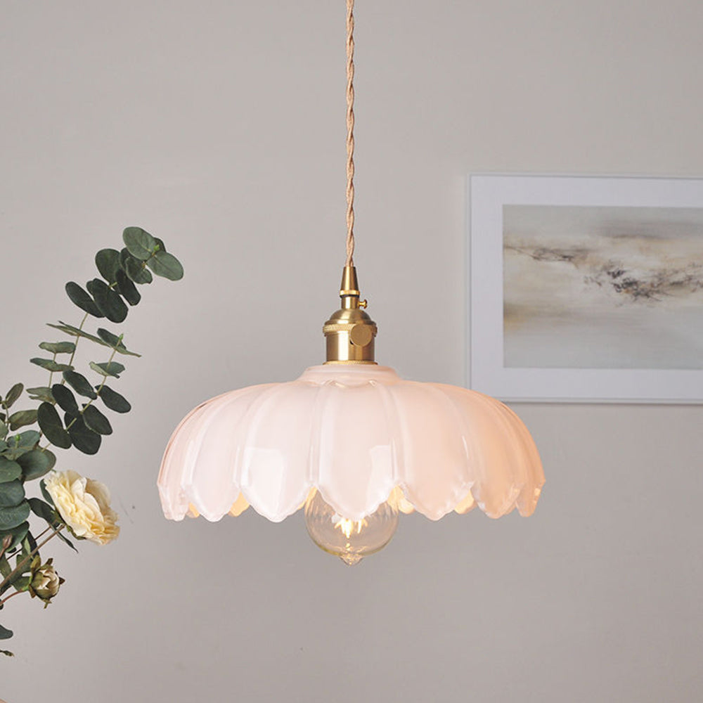 Vintage Flower Pendant Lamp Coloured Glass