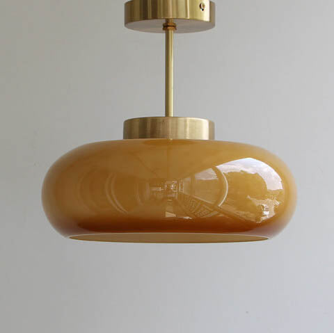 Vintage Brass Yellow Glass Ceiling Light