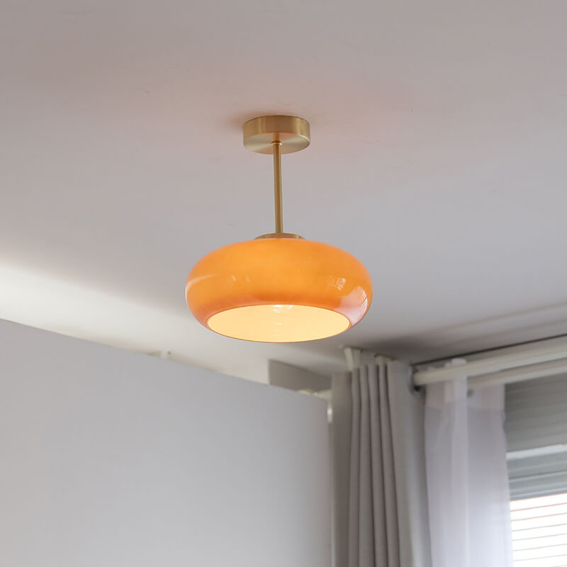 Vintage Brass Yellow Glass Ceiling Light