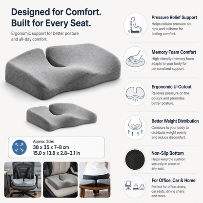 Orthopedic Seat Cushion Memory Foam Ergonomic Design