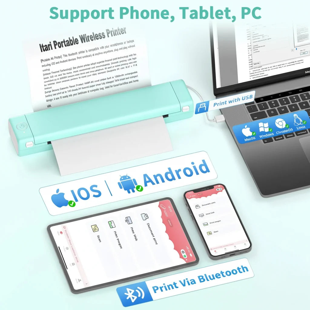 Portable Thermal Printer Wireless Bluetooth