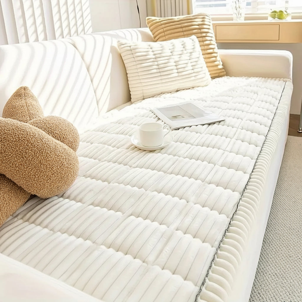 Plush Couch Cover Pleated Edges Sofa