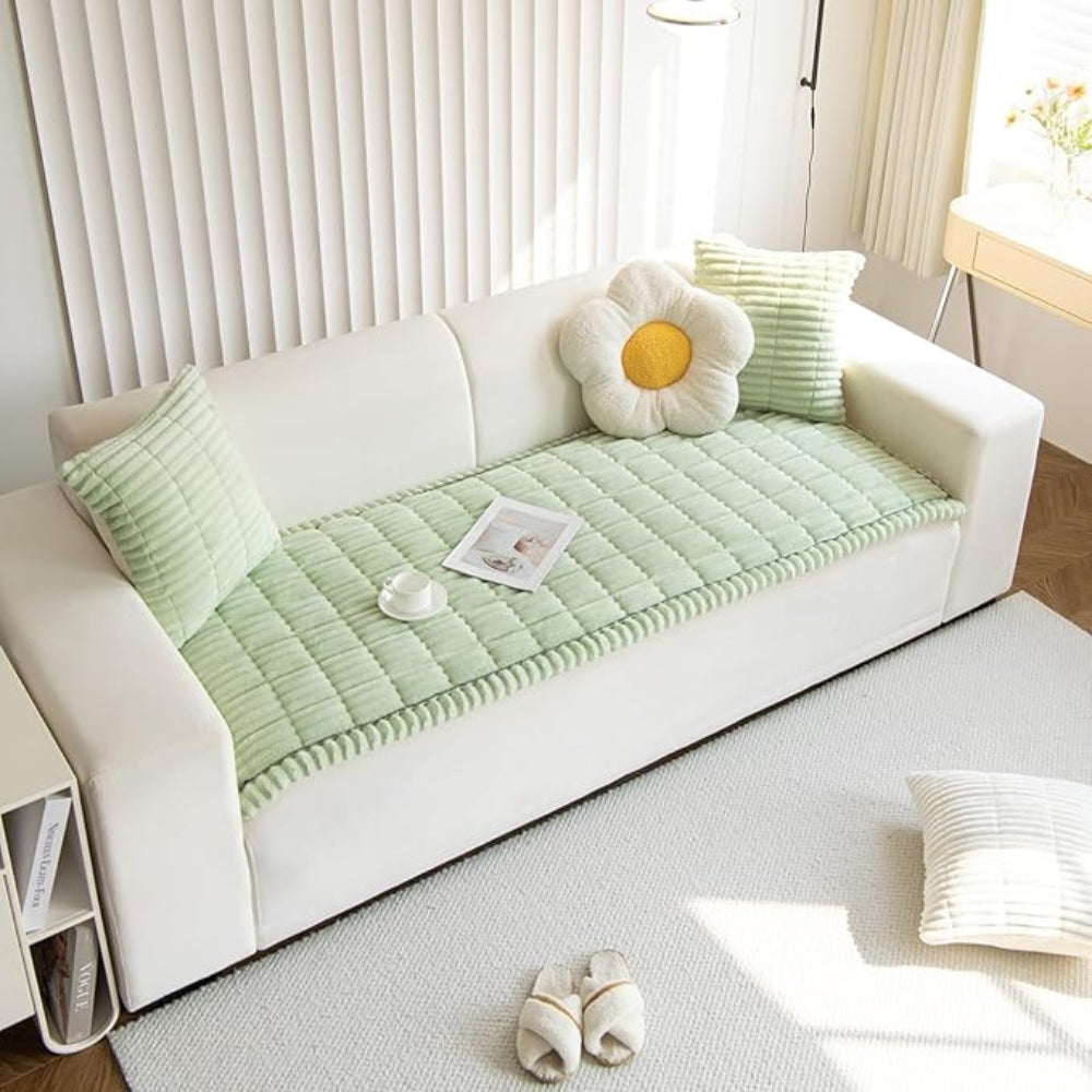 Plush Couch Cover Pleated Edges Sofa