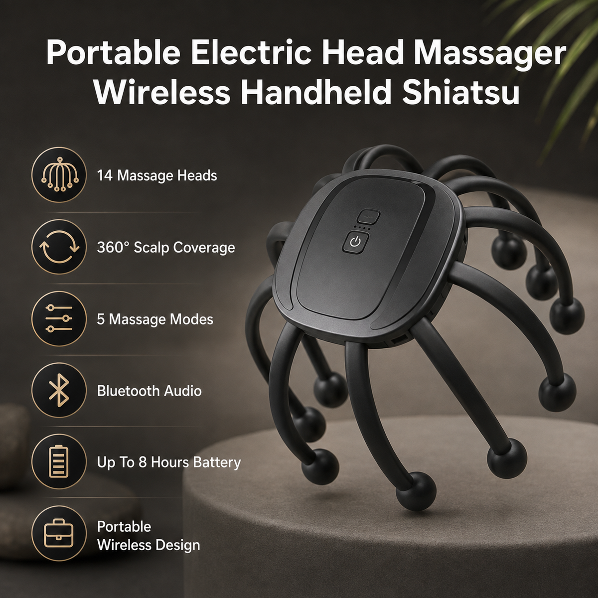 Portable Electric Head Massager Wireless Handheld Shiatsu