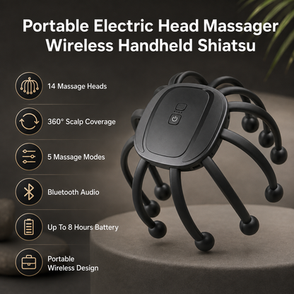 Portable Electric Head Massager Wireless Handheld Shiatsu