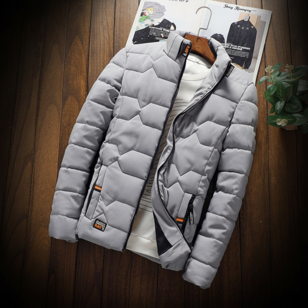 Mens Jacket Quilted Zipper Pocket Casual
