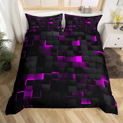 Neon 3D Grid Quilt Cover Set Modern