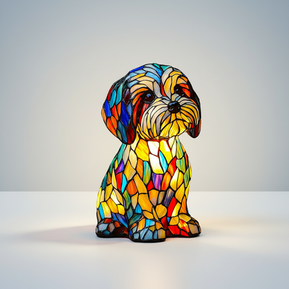 Table Lamp Stained Glass Dog LED Night