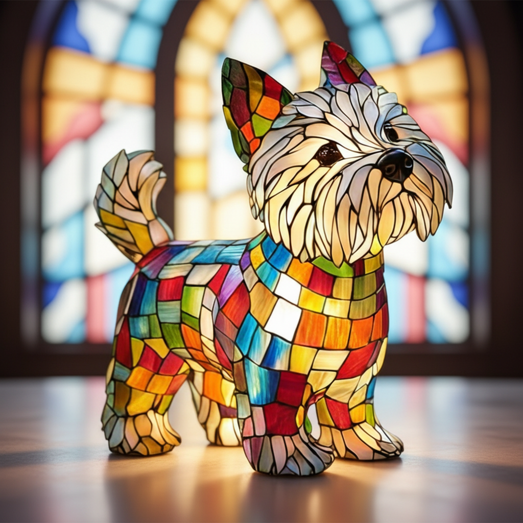 Table Lamp Stained Glass Dog LED Night