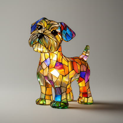 LED Table Lamp Dog Figurine Stained Glass