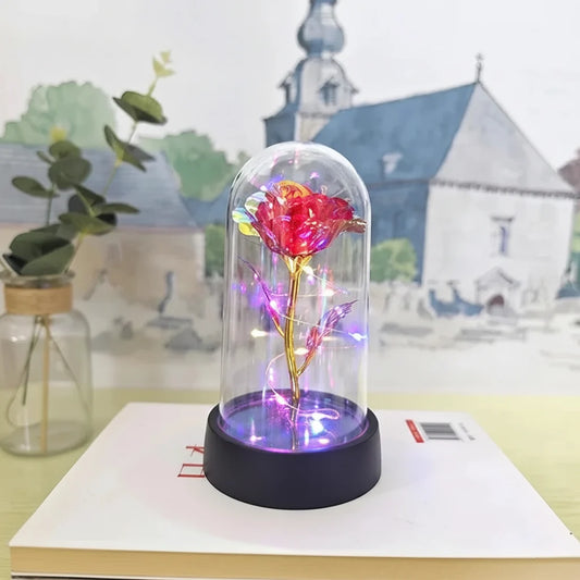 Table Lamp LED Rose Glass Dome Romantic