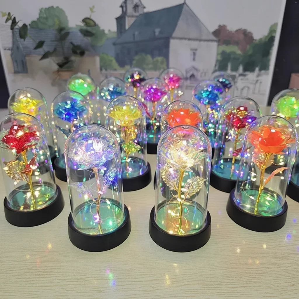 Table Lamp LED Rose Glass Dome Romantic