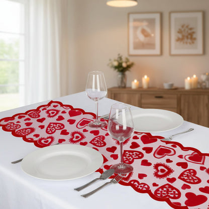 Table Runner Lace Red Heart Valentines Day