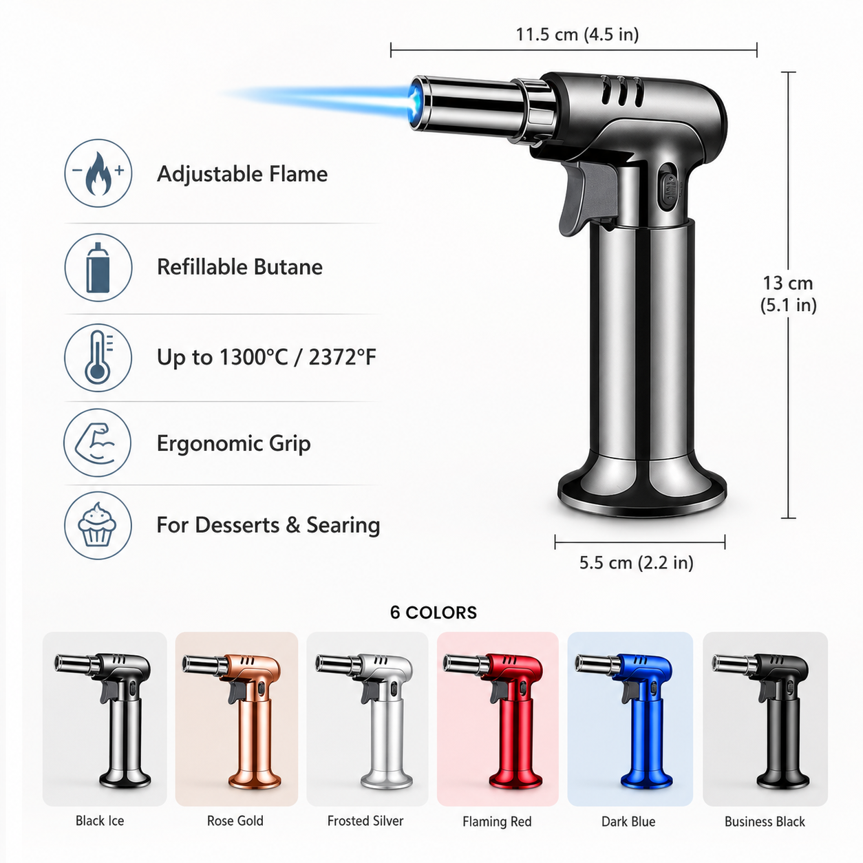 Refillable Butane Kitchen Torch Adjustable Flame Cooking