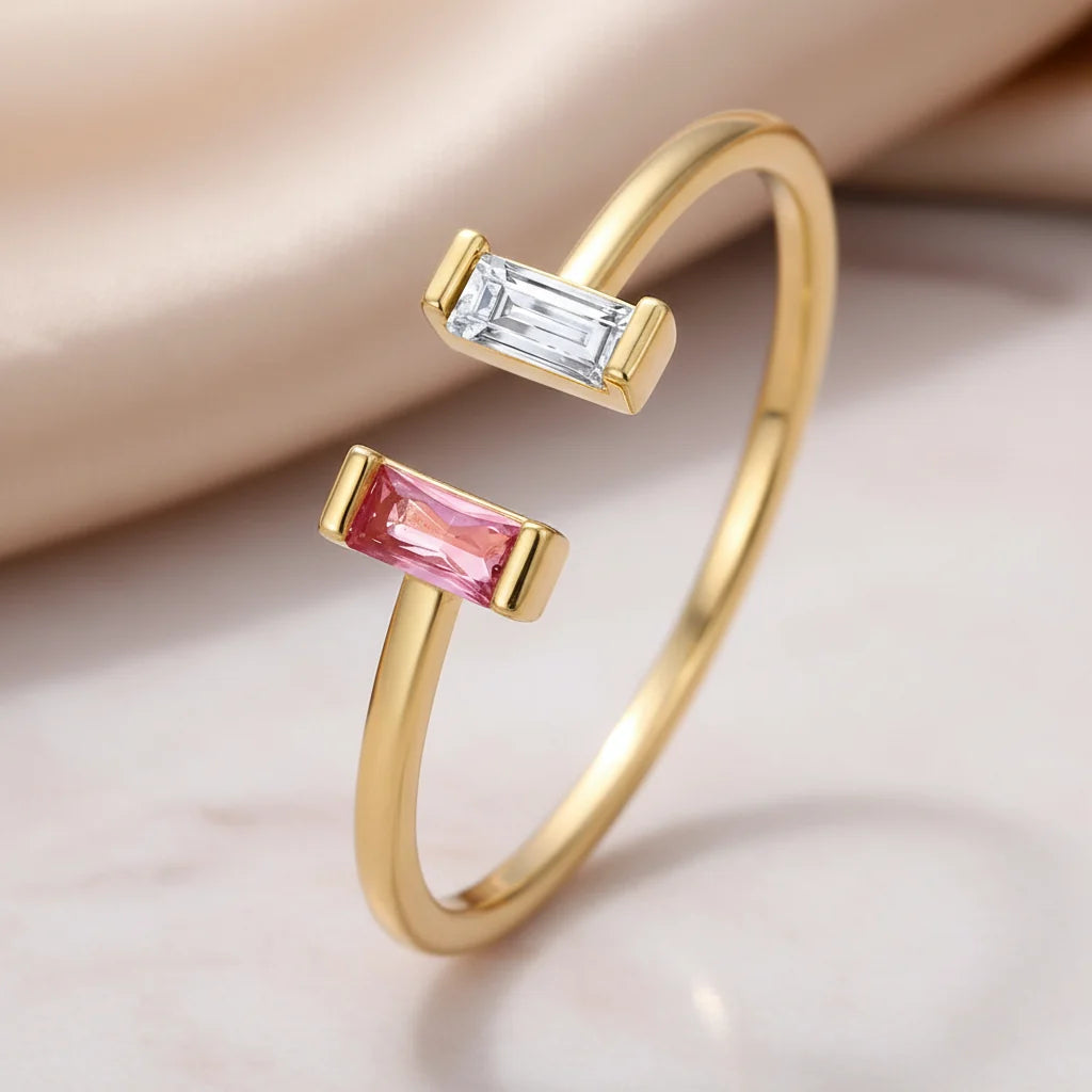 Ring Birthstone Adjustable Gold Cubic