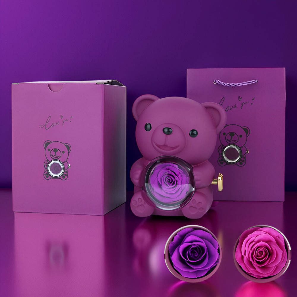 Gift Box Teddy Bear Preserved Rose Jewelry