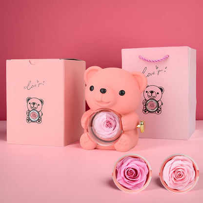 Gift Box Teddy Bear Preserved Rose Jewelry