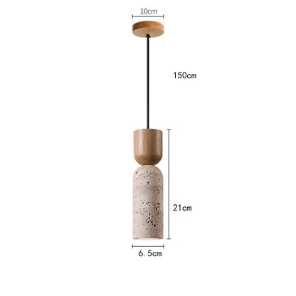Wabi Sabi Travertine & Wood Pendant Light