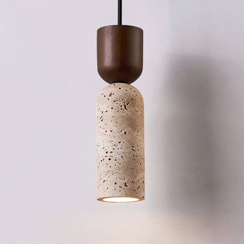 Wabi Sabi Travertine & Wood Pendant Light