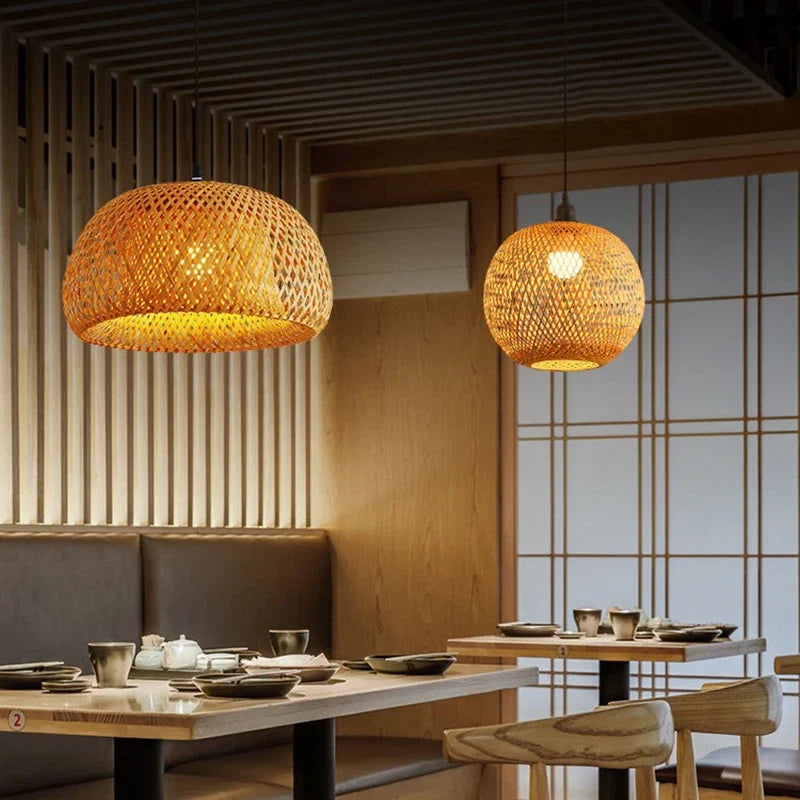 Natural Bamboo Pendant Lamp Handwoven Rattan