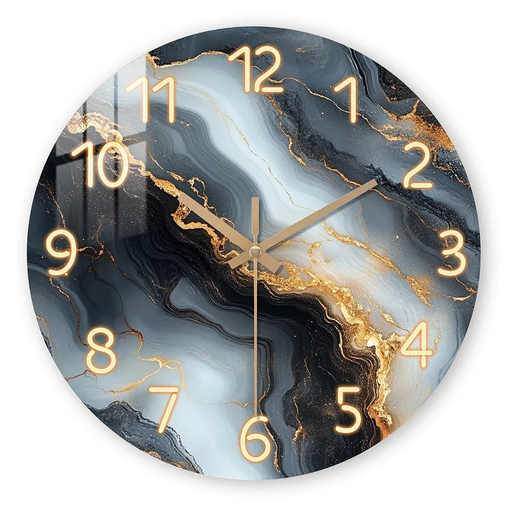 Blue & Gold Marble Wall Clock Silent