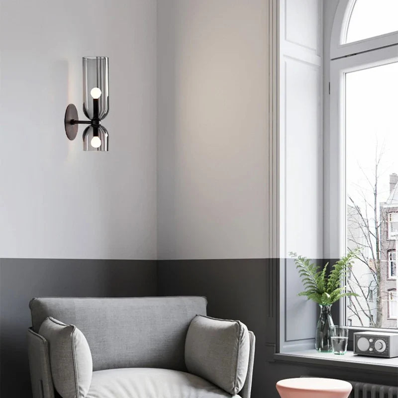 Nordic Glass Wall Lamp Smoked Tube Design