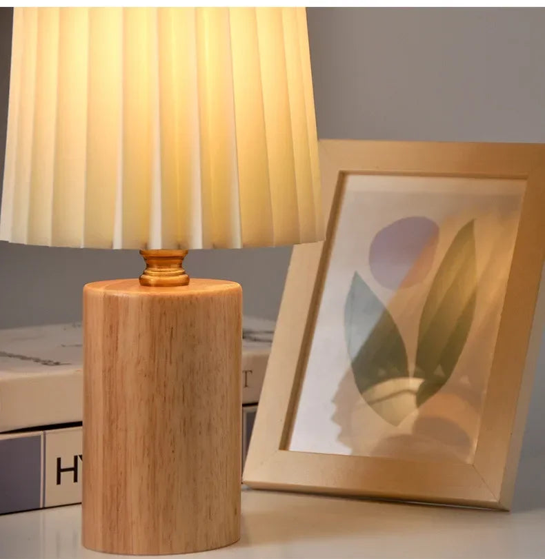 Medieval Pleated Table Lamp Nordic Wood Base