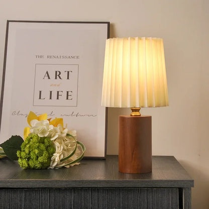 Medieval Pleated Table Lamp Nordic Wood Base