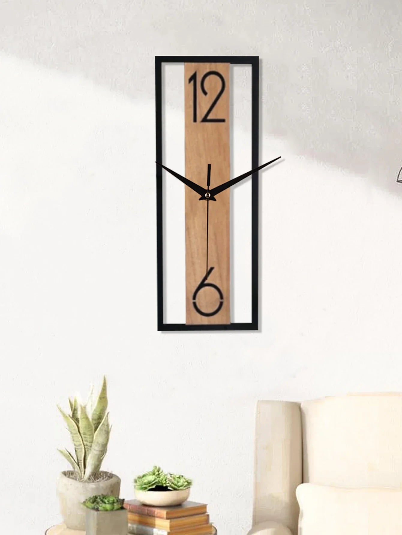 Modern Rectangular Wall Clock Slim Wood