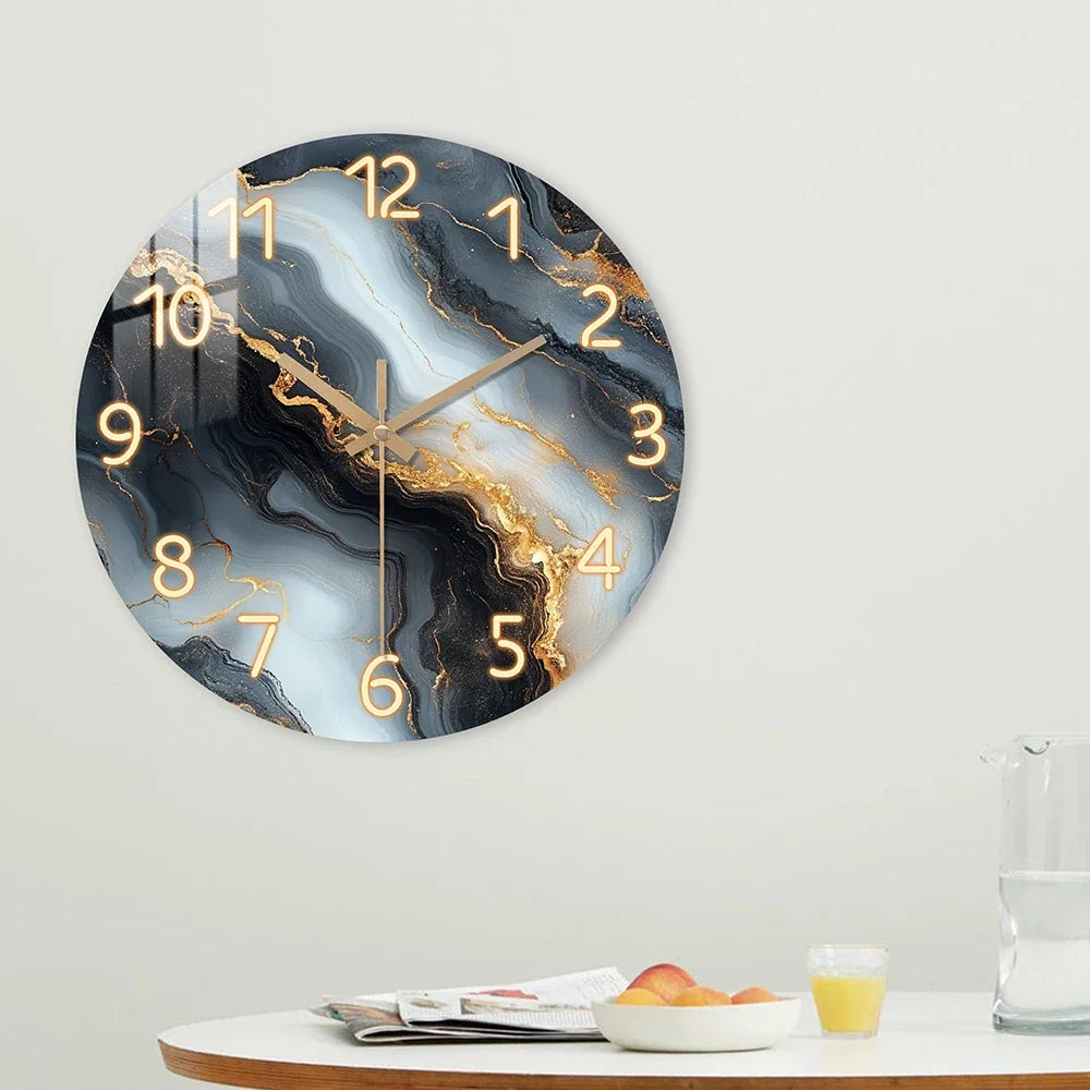 Blue & Gold Marble Wall Clock Silent