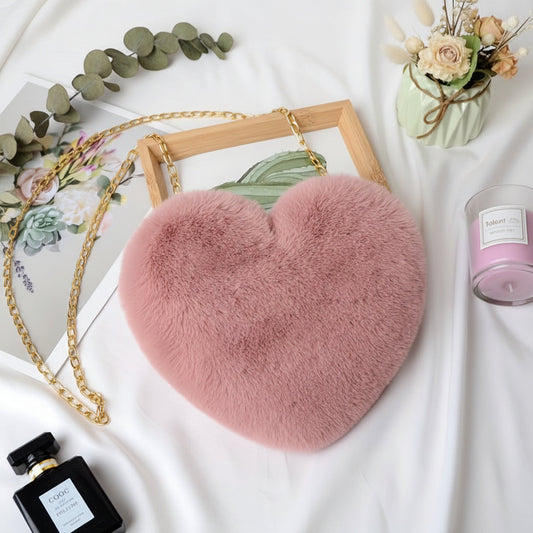 Shoulder Bag Faux Fur Heart Crossbody Chain