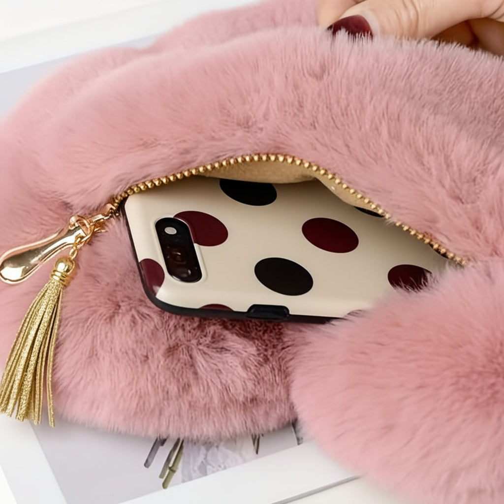 Shoulder Bag Faux Fur Heart Crossbody Chain