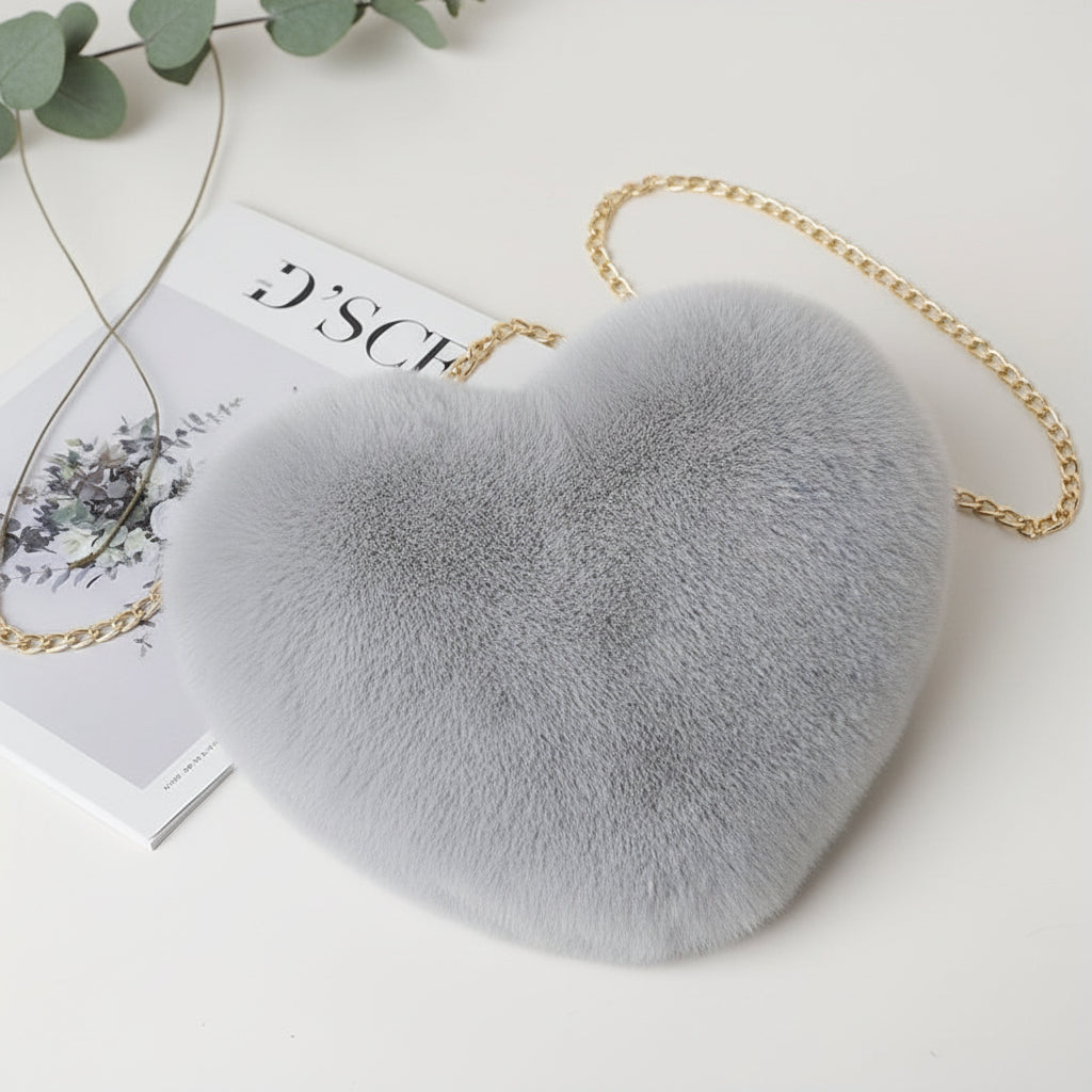 Shoulder Bag Faux Fur Heart Crossbody Chain
