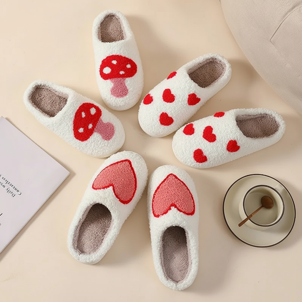 Slippers Womens Cozy Heart Print Memory Foam