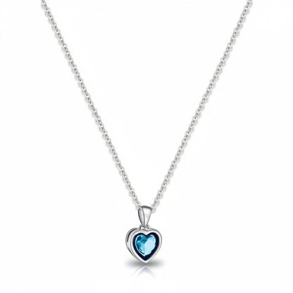 Silver Necklace Heart Pendant Sapphire
