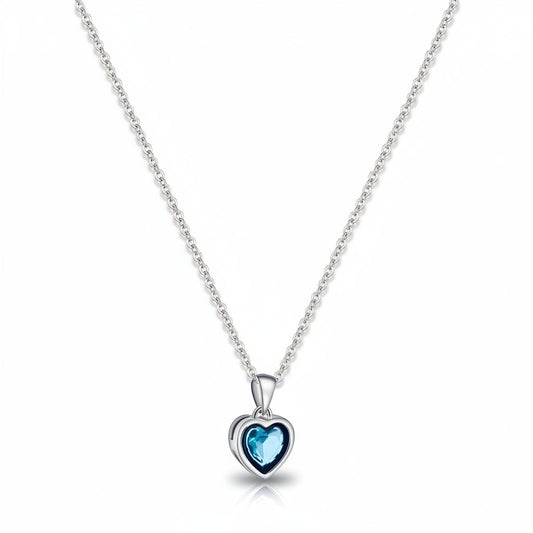 Silver Necklace Heart Pendant Sapphire