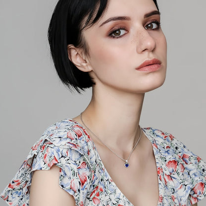 Silver Necklace Heart Pendant Sapphire