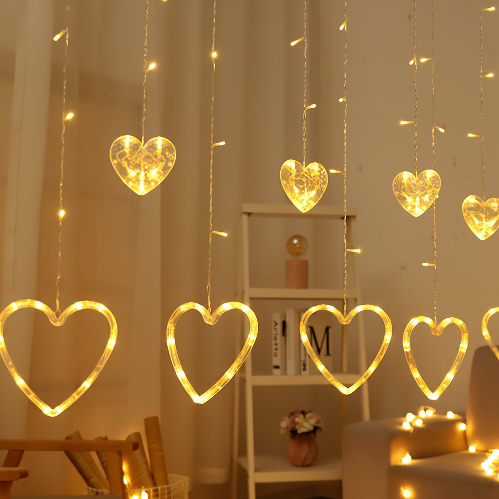 String Lights Heart Shaped Warm LED Window