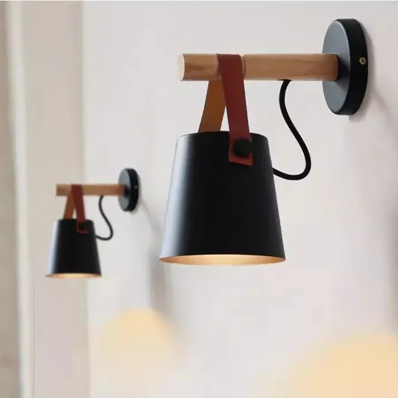 Nordic Wood & Leather Wall Lamp Hanging