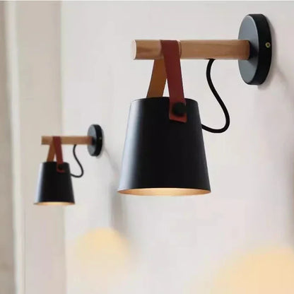 Nordic Wood & Leather Wall Lamp Hanging
