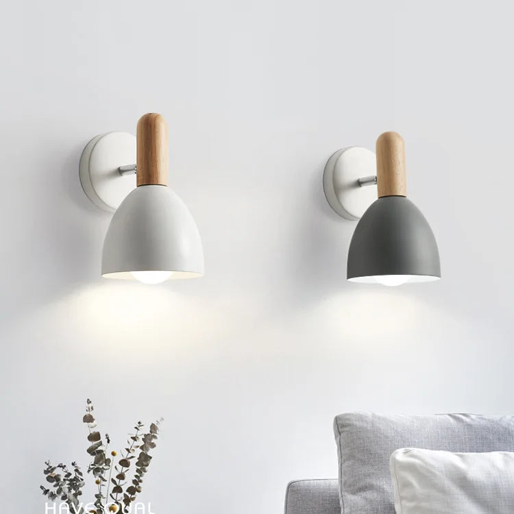 Nordic Wooden Wall Lamp Adjustable Bedside
