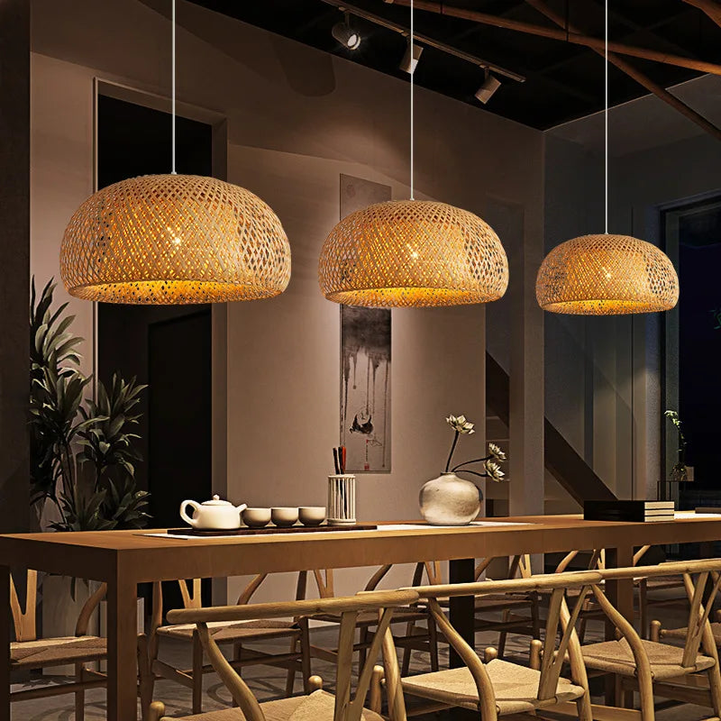 Natural Bamboo Pendant Lamp Handwoven Rattan