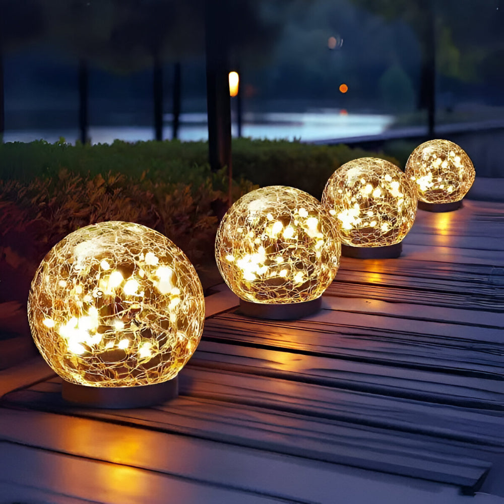 Solar Lights Orb Crackle Glass Sphere Path