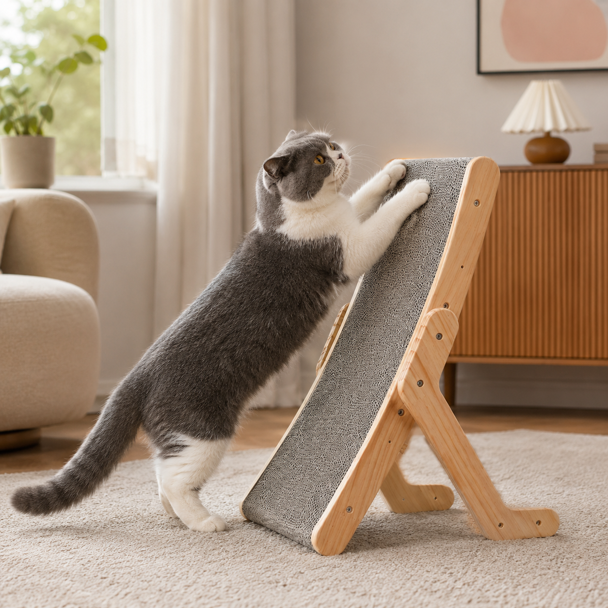 Solid Wood Cat Scratcher Ergonomic Design
